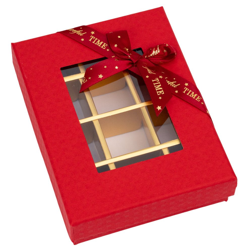 Cutie cadou din hârtie cu 12 compartimente, fereastră și panglică - roșu (set 2 buc) - 16x12x4cm - CraftUp