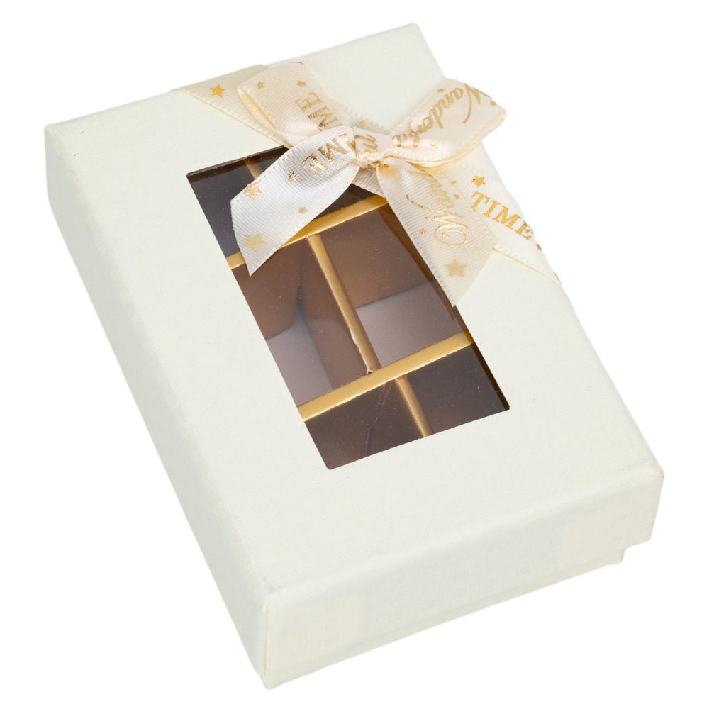 Cutie cadou din hârtie cu 6 compartimente, fereastră și panglică - alb (set 6 buc) - 9x6x4cm - CraftUp