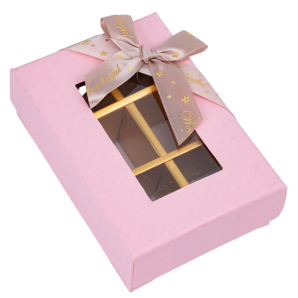 Cutie cadou din hârtie cu 6 compartimente, fereastră și panglică - roz (set 6 buc) - 9x6x4cm - CraftUp