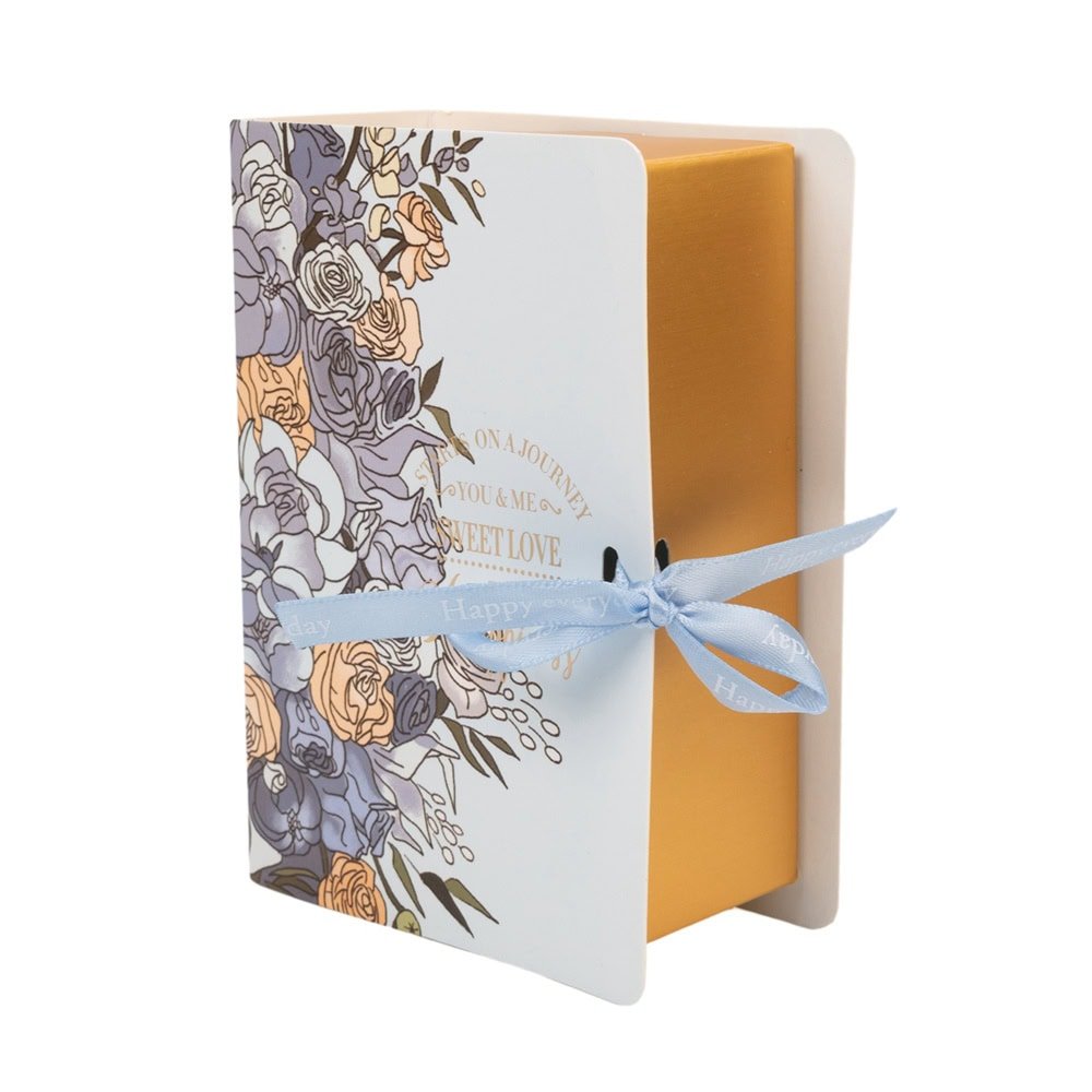 Cutie carte cu fundă satinată și design floral - bleu (set 50 buc) - CraftUp