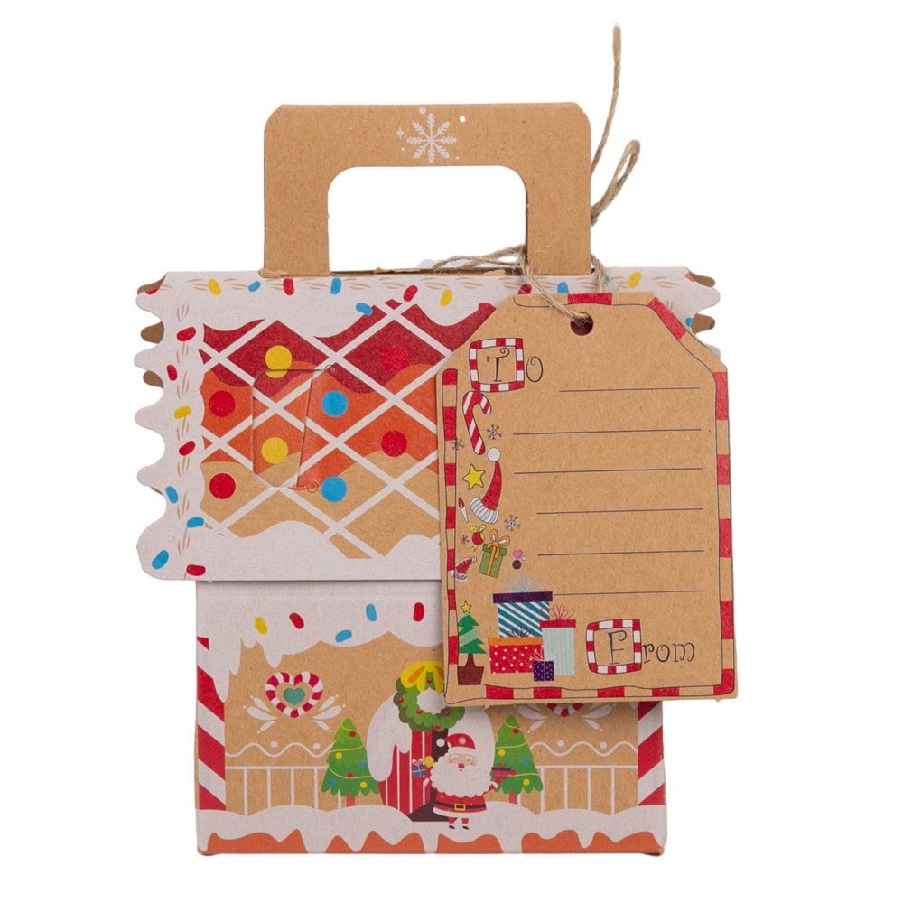 Cutie căsuță de Crăciun cu mâner sfoară și etichetă - kraft (set 25 buc) - CraftUp