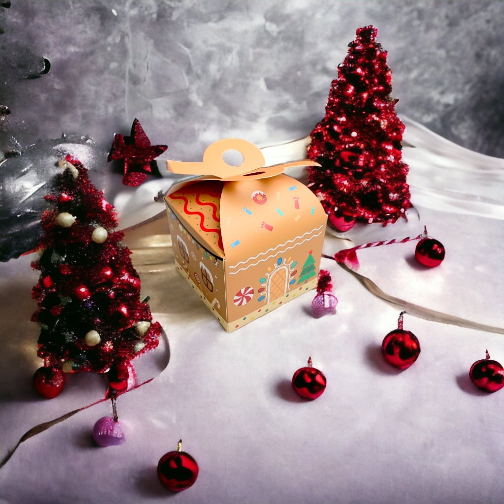 Cutie Crăciun cu mâner dublu - kraft (set 12 buc) 12x12x10cm - CraftUp