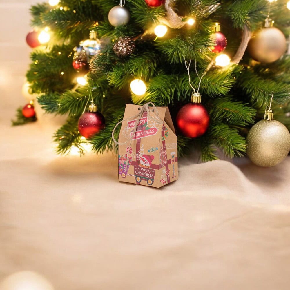 Cutie Crăciun Fericit cu închidere sfoară iută - model 1 kraft (set 50 buc) - CraftUp