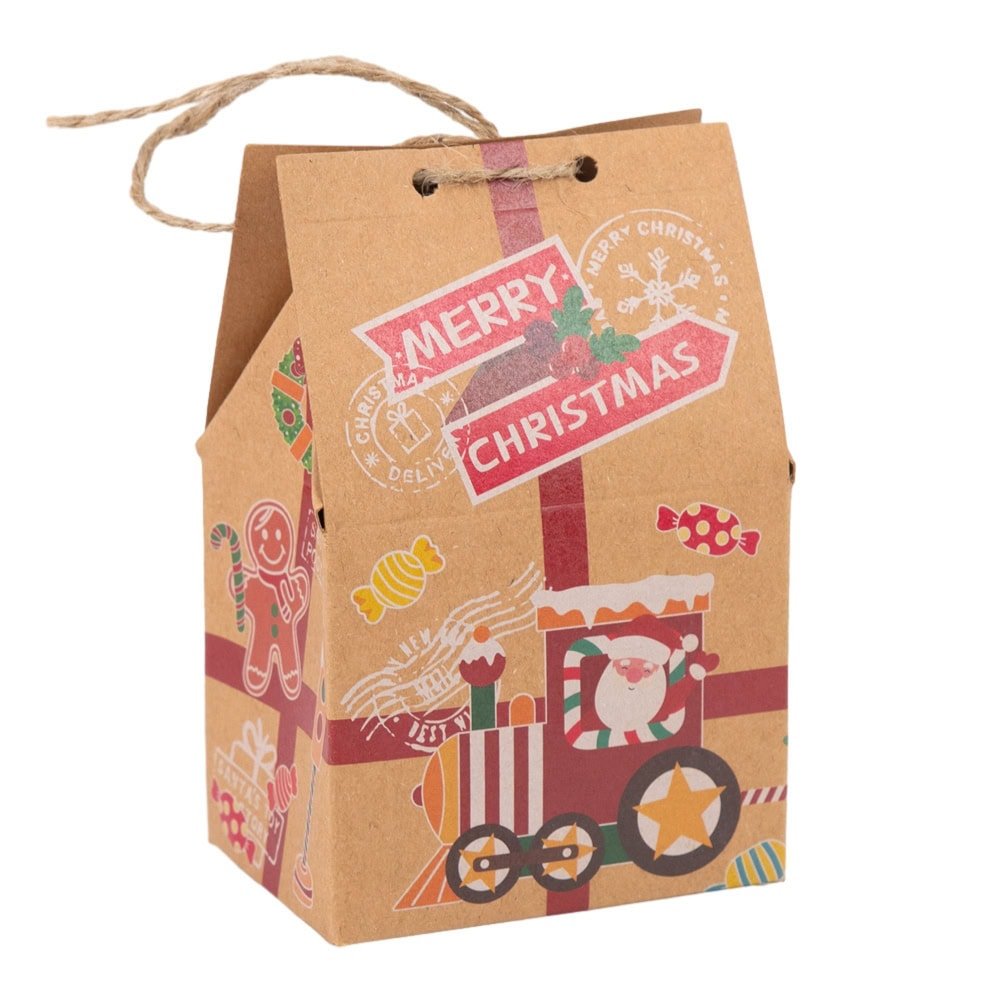 Cutie Crăciun Fericit cu închidere sfoară iută - model 1 kraft (set 50 buc) - CraftUp