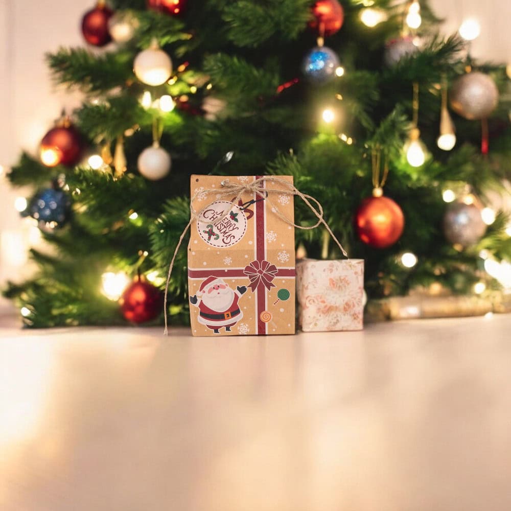 Cutie Crăciun Fericit cu închidere sfoară iută - model 2 kraft (set 50 buc) - CraftUp