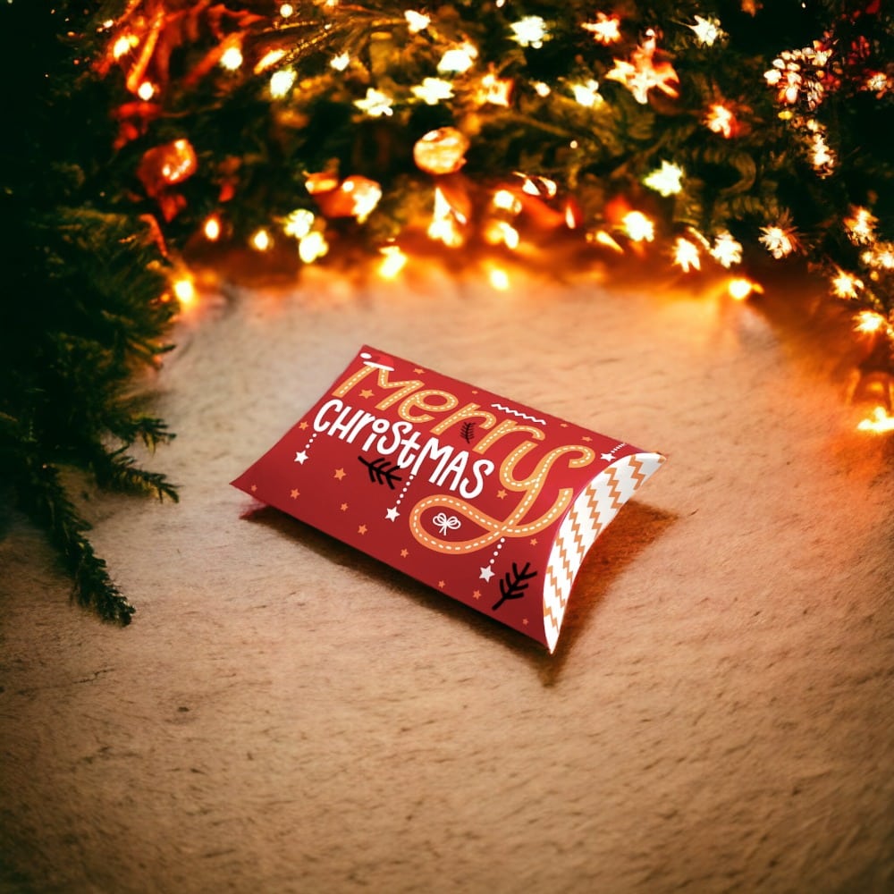 Cutie Crăciun în formă de pernă - model 2 Crăciun Fericit (set 50 buc) 12x7.2x2.5cm - CraftUp