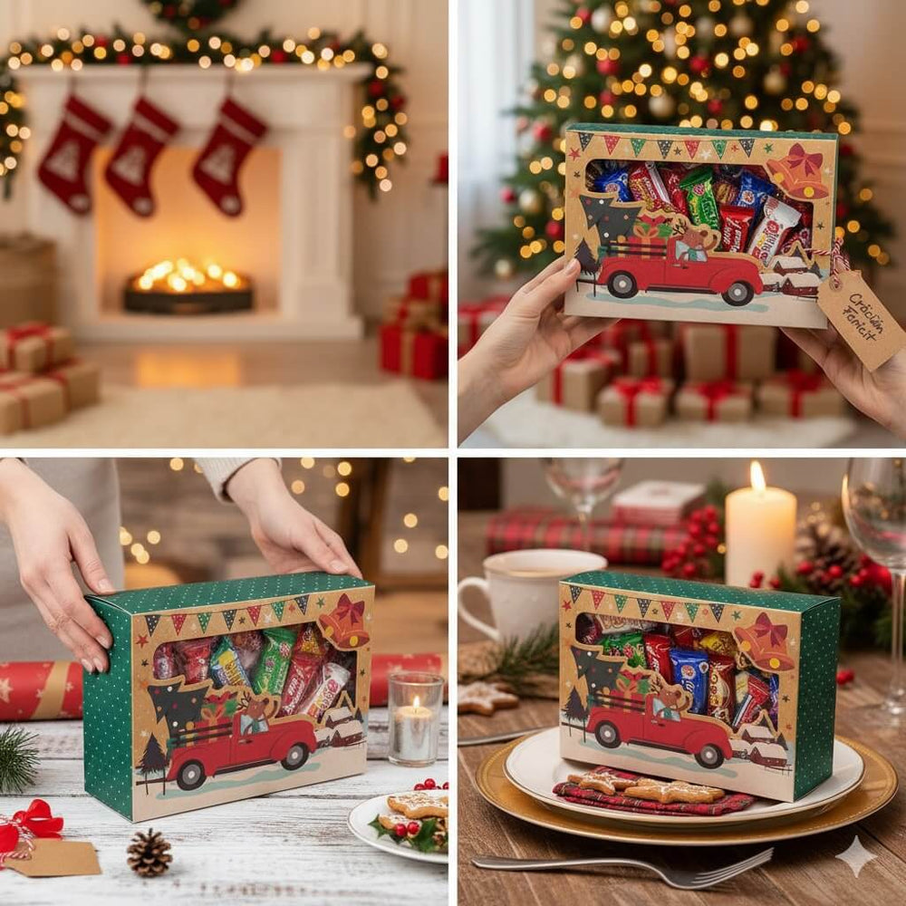 Cutie Crăciun kraft cu mașina, cadouri și fereastră (set 50 buc) - CraftUp