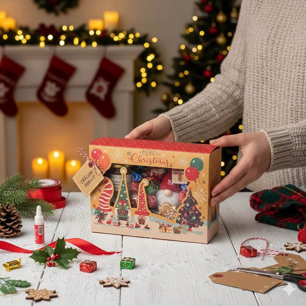 Cutie Crăciun kraft cu spiriduși și fereastră (set 50 buc) - CraftUp