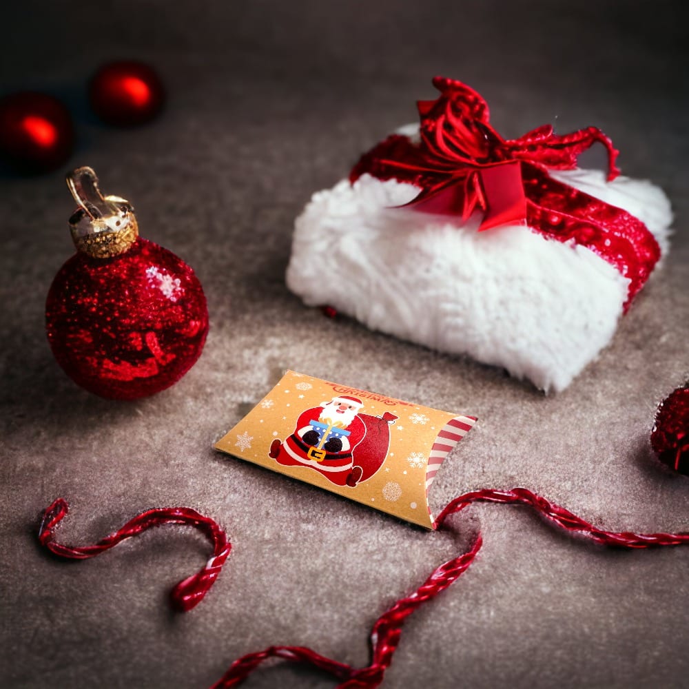 Cutie Crăciun kraft în formă de pernă - model 5 Cadourile Moșului (set 50 buc) 12x7.2x2.5cm - CraftUp