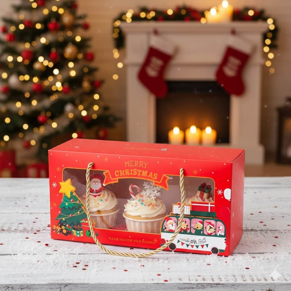 Cutie Crăciun pentru brioșe cu fereastră și mâner (set 10 buc) - CraftUp