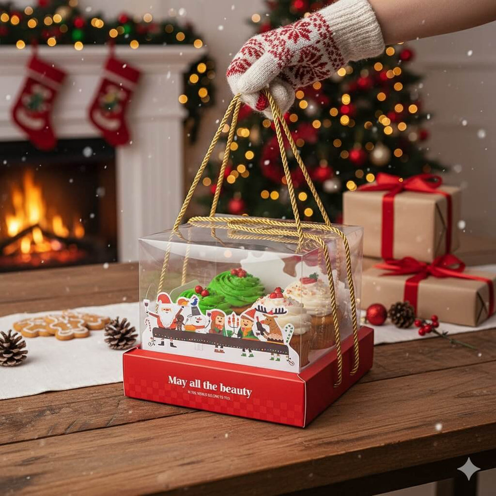 Cutie Crăciun premium cu capac transparent și decor 3D (set 10 buc) - CraftUp