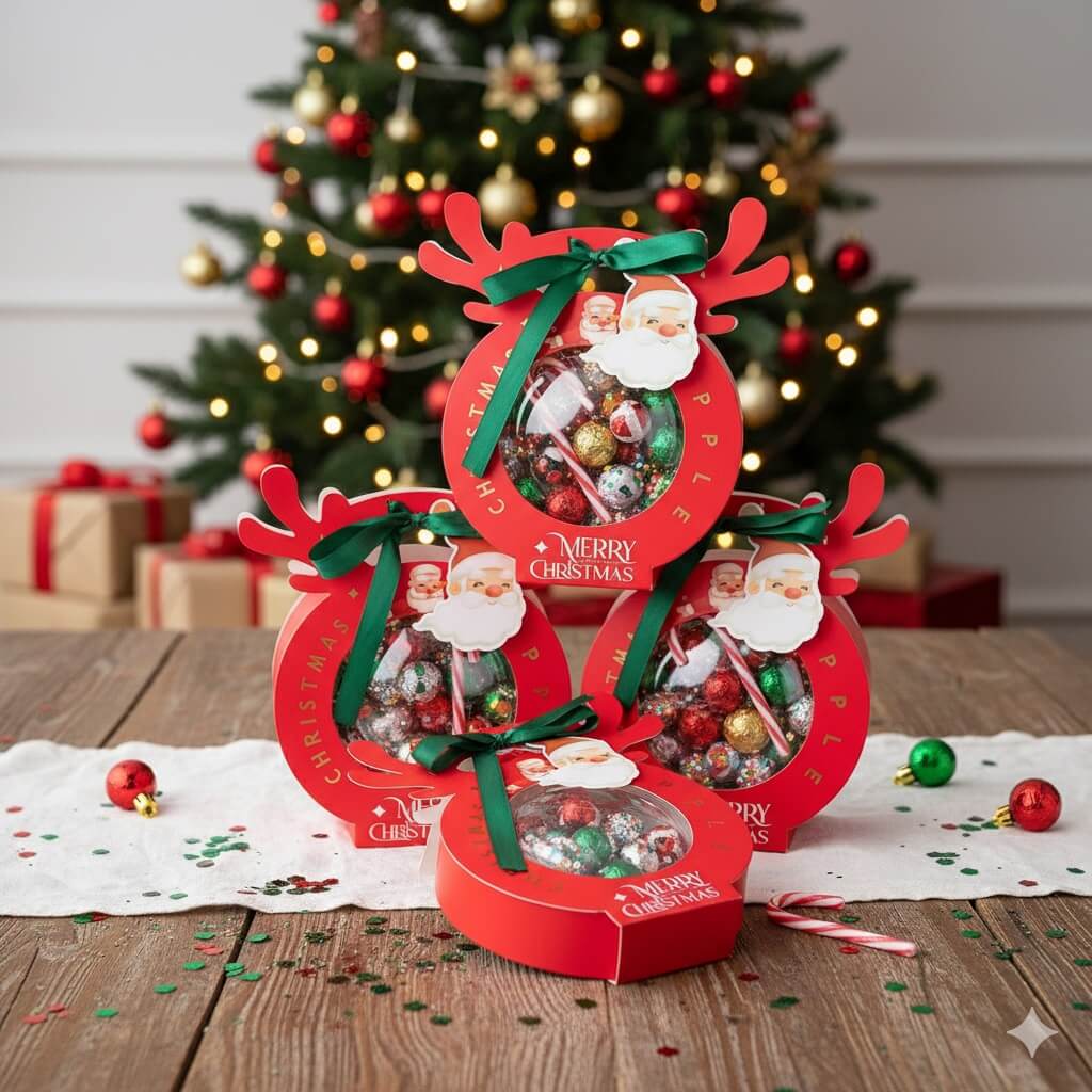 Cutie Crăciun rotundă cu glob transparent (set 25 buc) - CraftUp