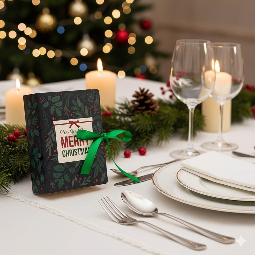 Cutie Crăciun tip carte cu mesaj și fundă - (set 25 buc) - CraftUp