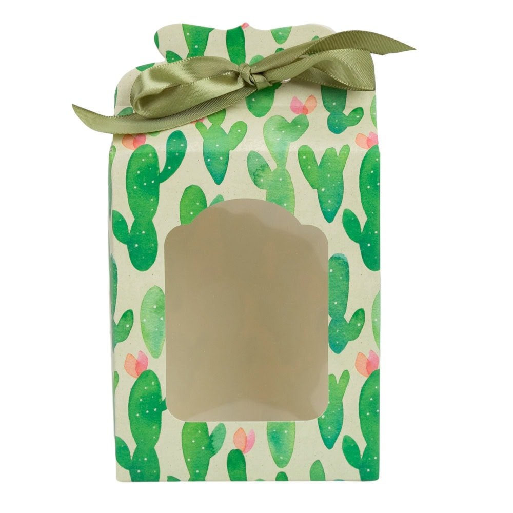 Cutie cu fereastră și bandă satinată - model 2 cactuși (set 25 buc) - CraftUp