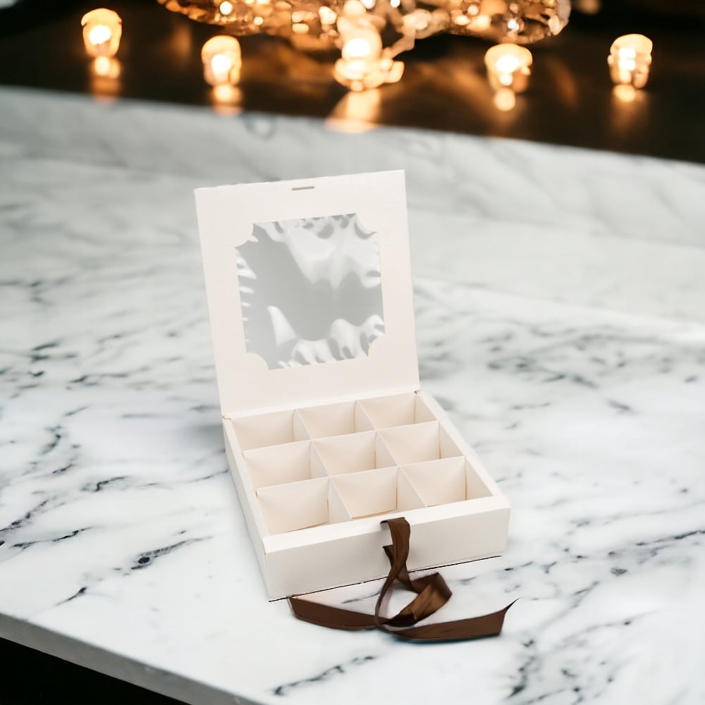 Cutie cu fereastră și panglică 9 compartimente - alb (set 5 buc) - CraftUp