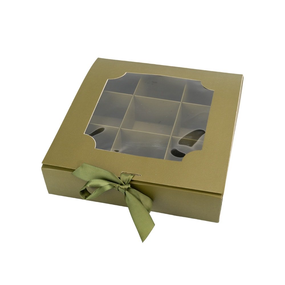 Cutie cu fereastră și panglică 9 compartimente - verde (set 5 buc) - CraftUp