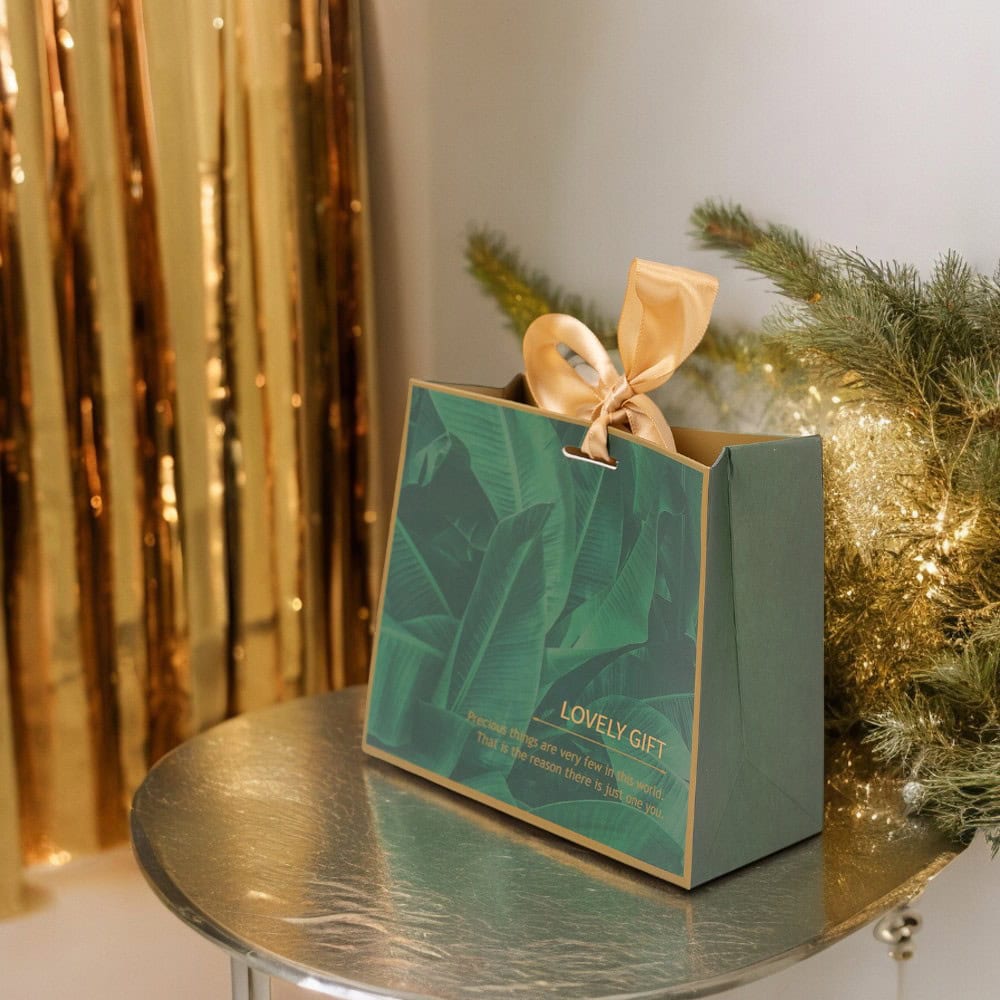 Cutie cu fundă satinată și mesaj Save the date - verde (set 50 buc) - CraftUp