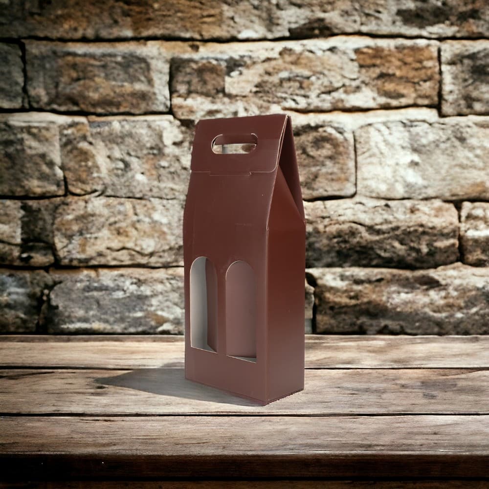 Cutie cu mâner pentru 2 sticle - maro (set 10 buc) - CraftUp