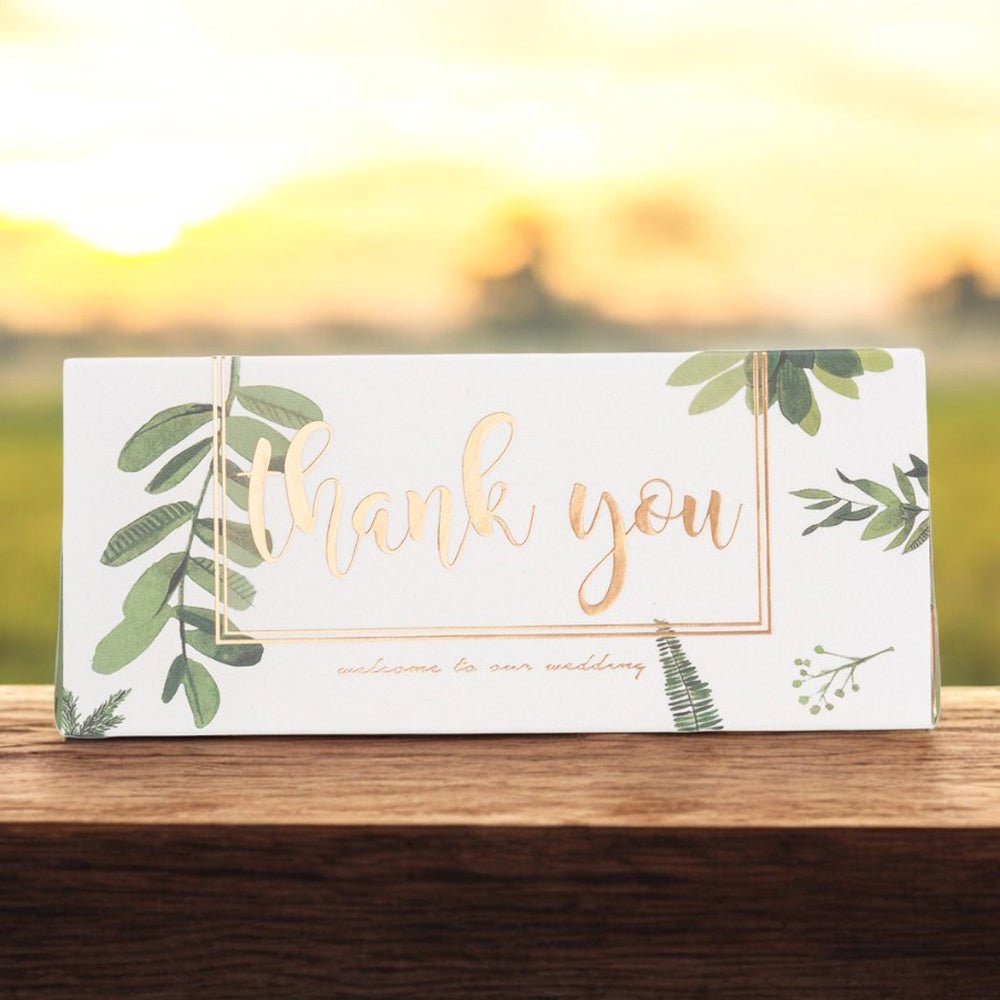 Cutie cu mesaj Thank you și panglică - verde (set 50 buc) - 13x5.5 - CraftUp