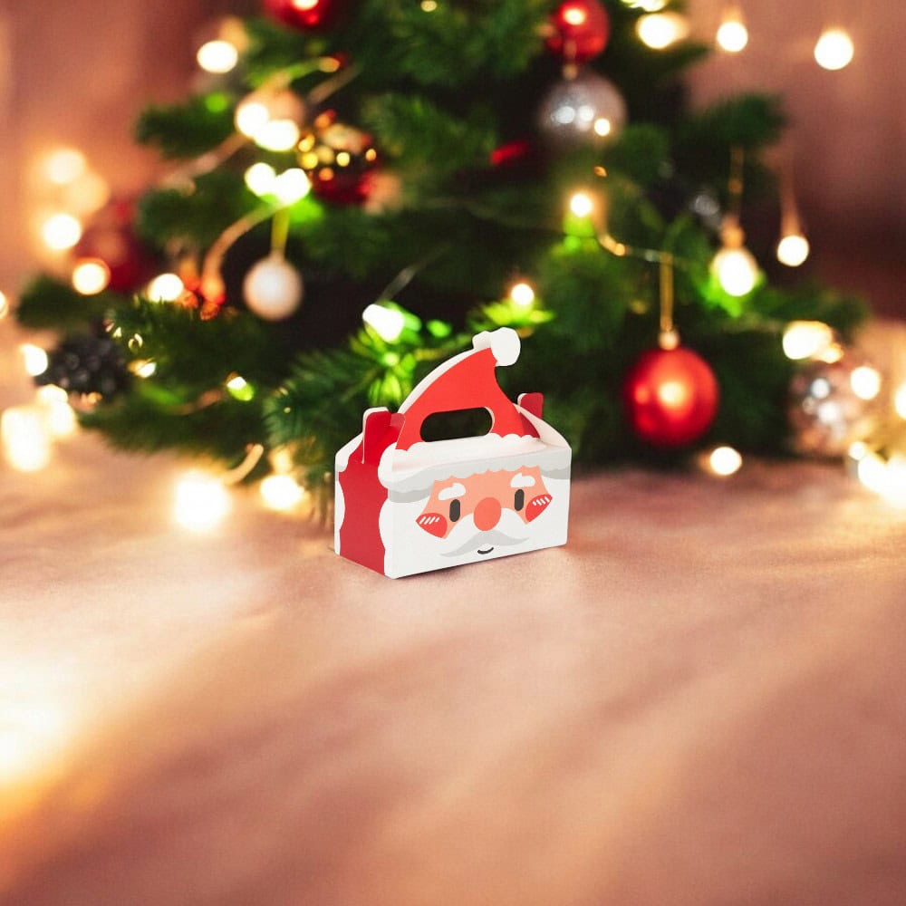 Cutie de Crăciun cu mâner model Moș Crăciun - alb (set 25 buc) - CraftUp