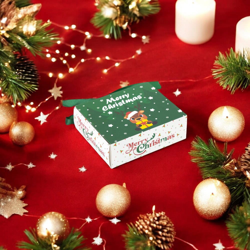 Cutie de Crăciun cu sertar și fundă satinată - verde (set 25 buc) - CraftUp