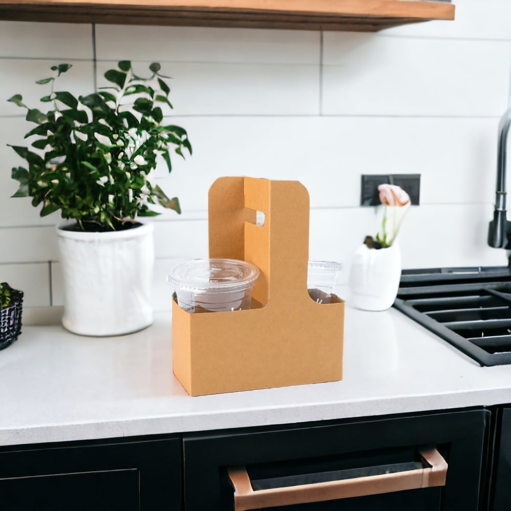 Cutie deschisă kraft cu mâner pentru două pahare 17.5x8x22.5cm (set 50 buc) - CraftUp