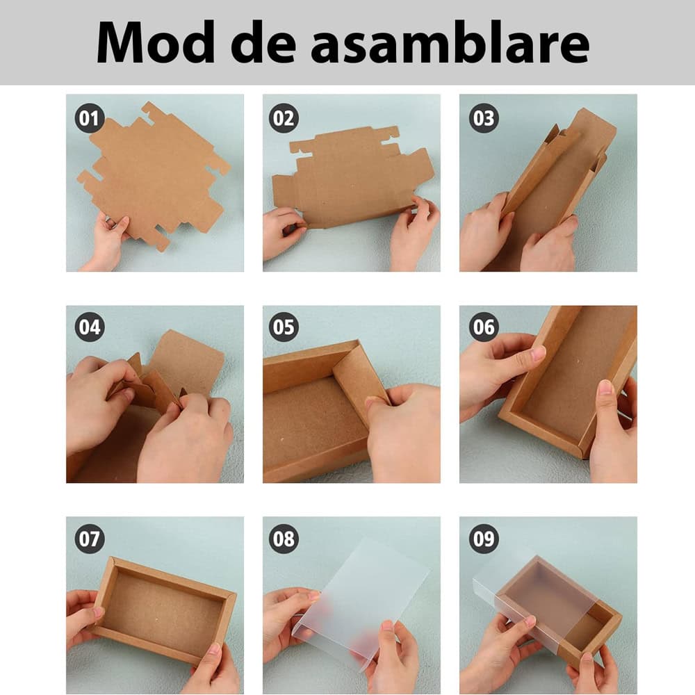 Cutie din hârtie cu fereastră mată - kraft (set 50 buc) - CraftUp