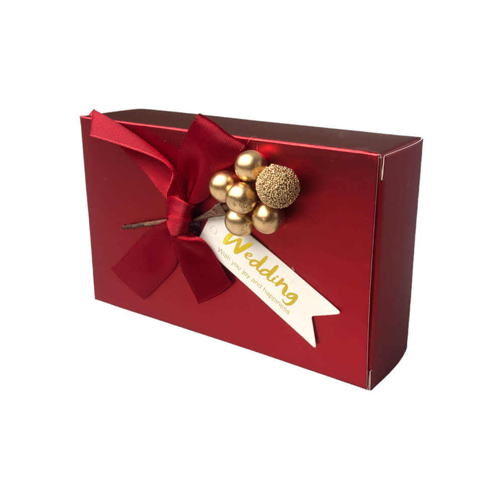 Cutie din hârtie cu fundă și floare 13x8x3,5cm - roșu - CraftUp