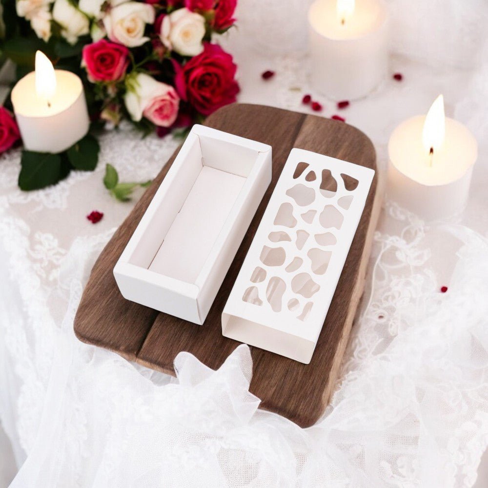 Cutie dreptunghiulară cu fereastră asimetrică - alb (set 50 buc) - 6x13x4cm - CraftUp