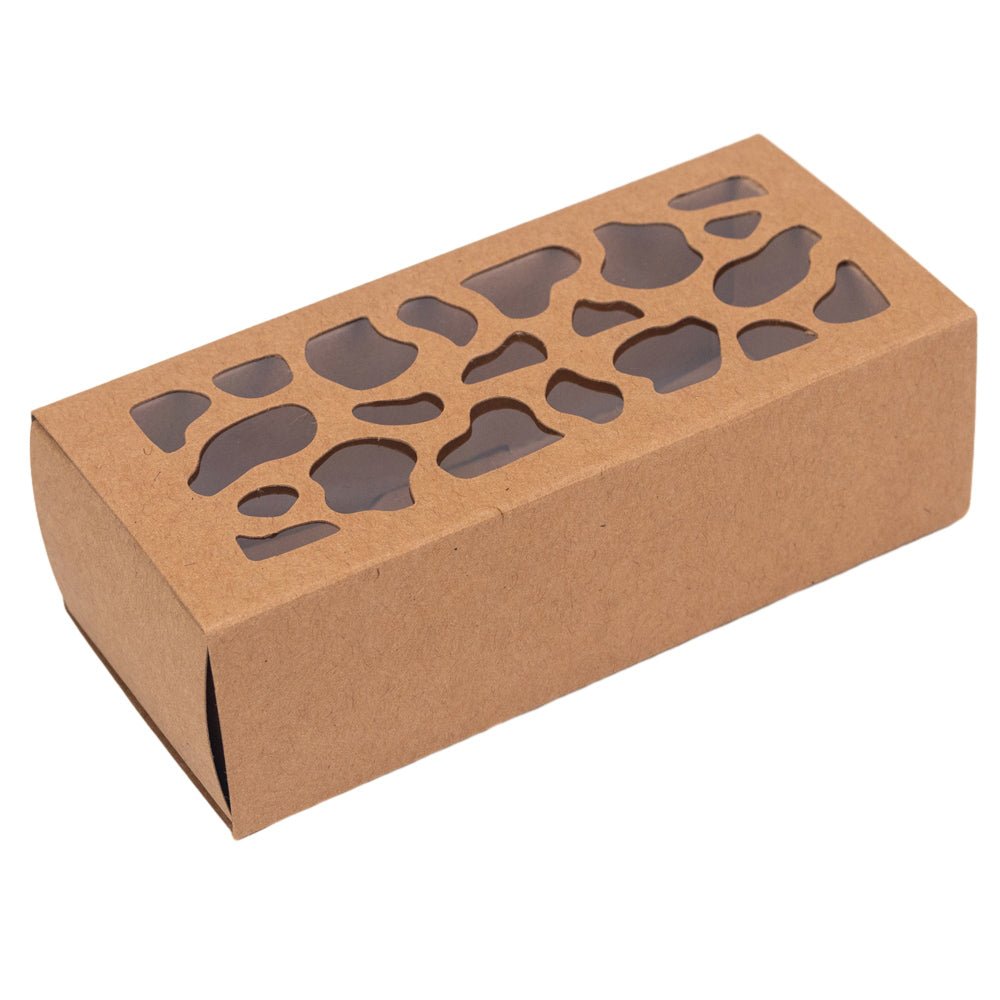 Cutie dreptunghiulară cu fereastră asimetrică - kraft (set 50 buc) - 6x13x4cm - CraftUp