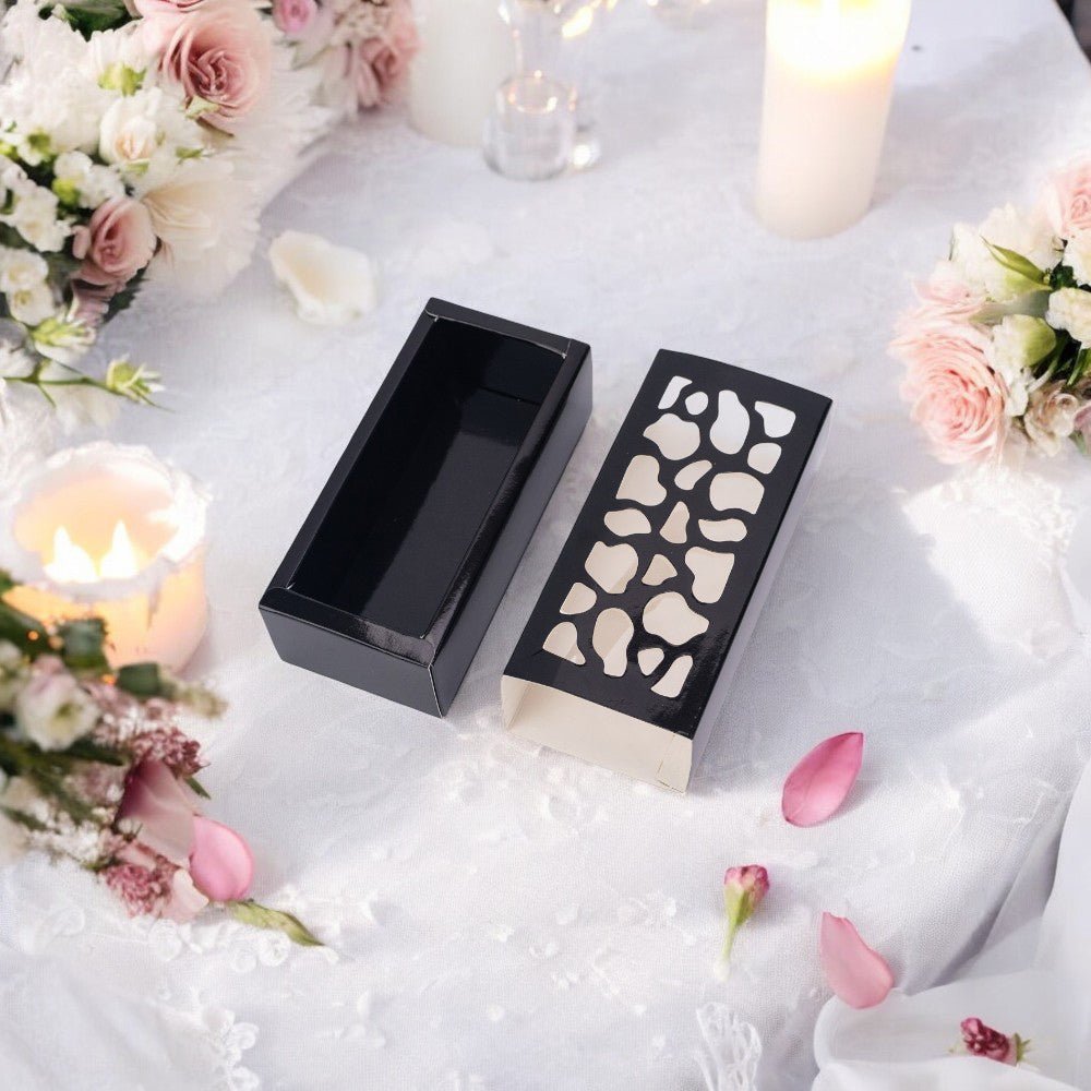 Cutie dreptunghiulară cu fereastră asimetrică - negru (set 50 buc) - 6x13x4cm - CraftUp