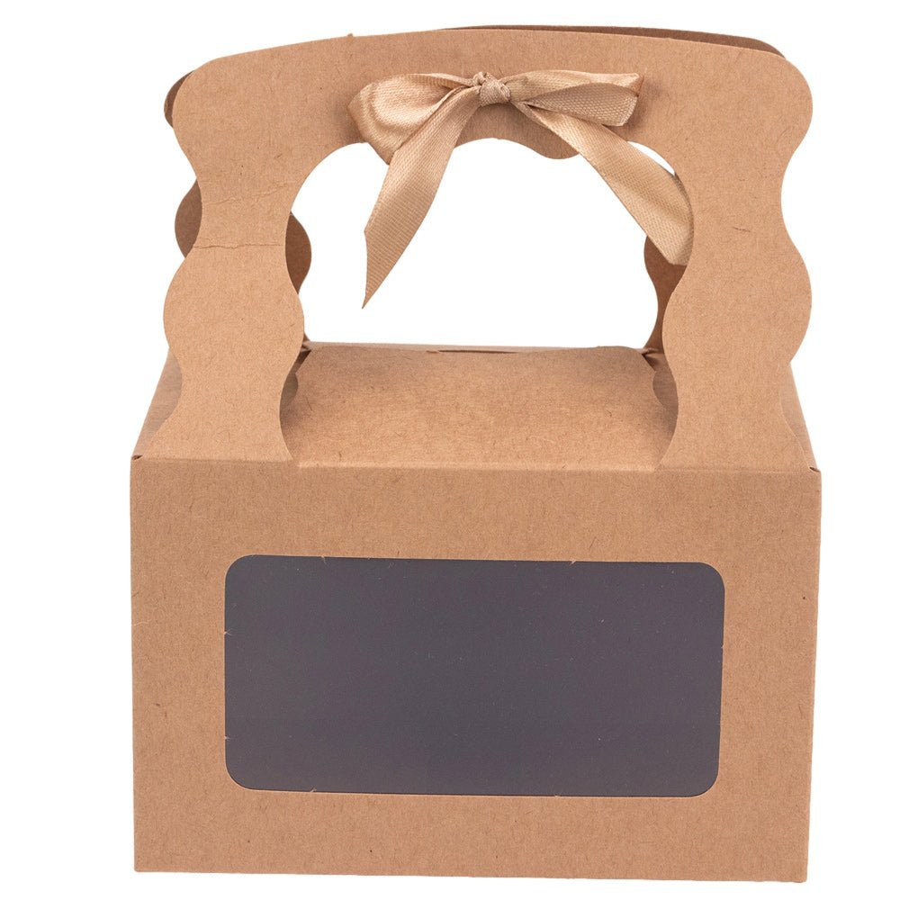Cutie dreptunghiulară cu fereastră mâner ondulat și panglică - kraft (set 12 buc) - 15x10.5x9.6cm - CraftUp