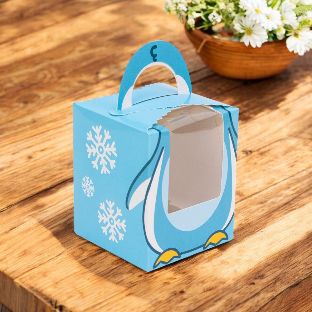 Cutie dreptunghiulară cu fereastră – model pinguin (set 10 buc) – 9.2×9.2x11cm - CraftUp