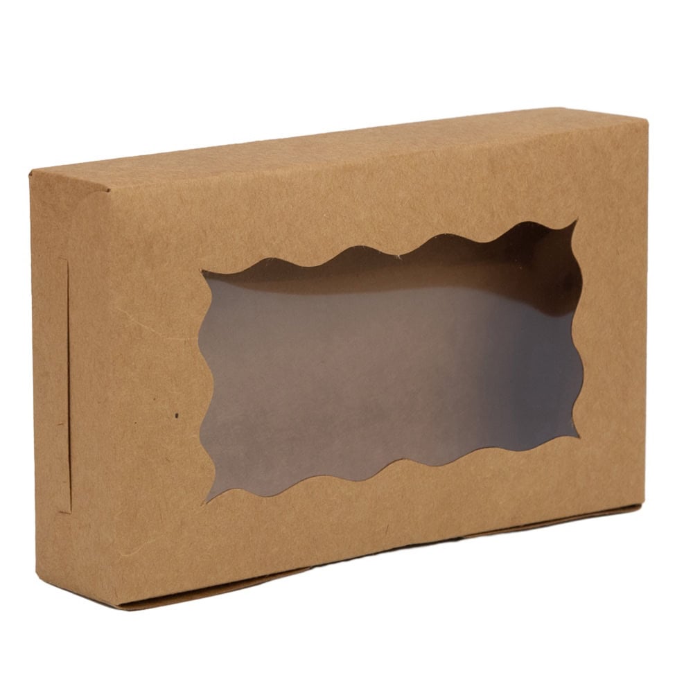 Cutie dreptunghiulară cu fereastră ondulată - kraft (set 50 buc) - CraftUp