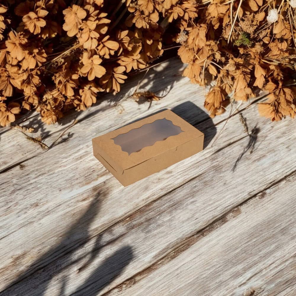 Cutie dreptunghiulară cu fereastră ondulată - kraft (set 50 buc) - CraftUp