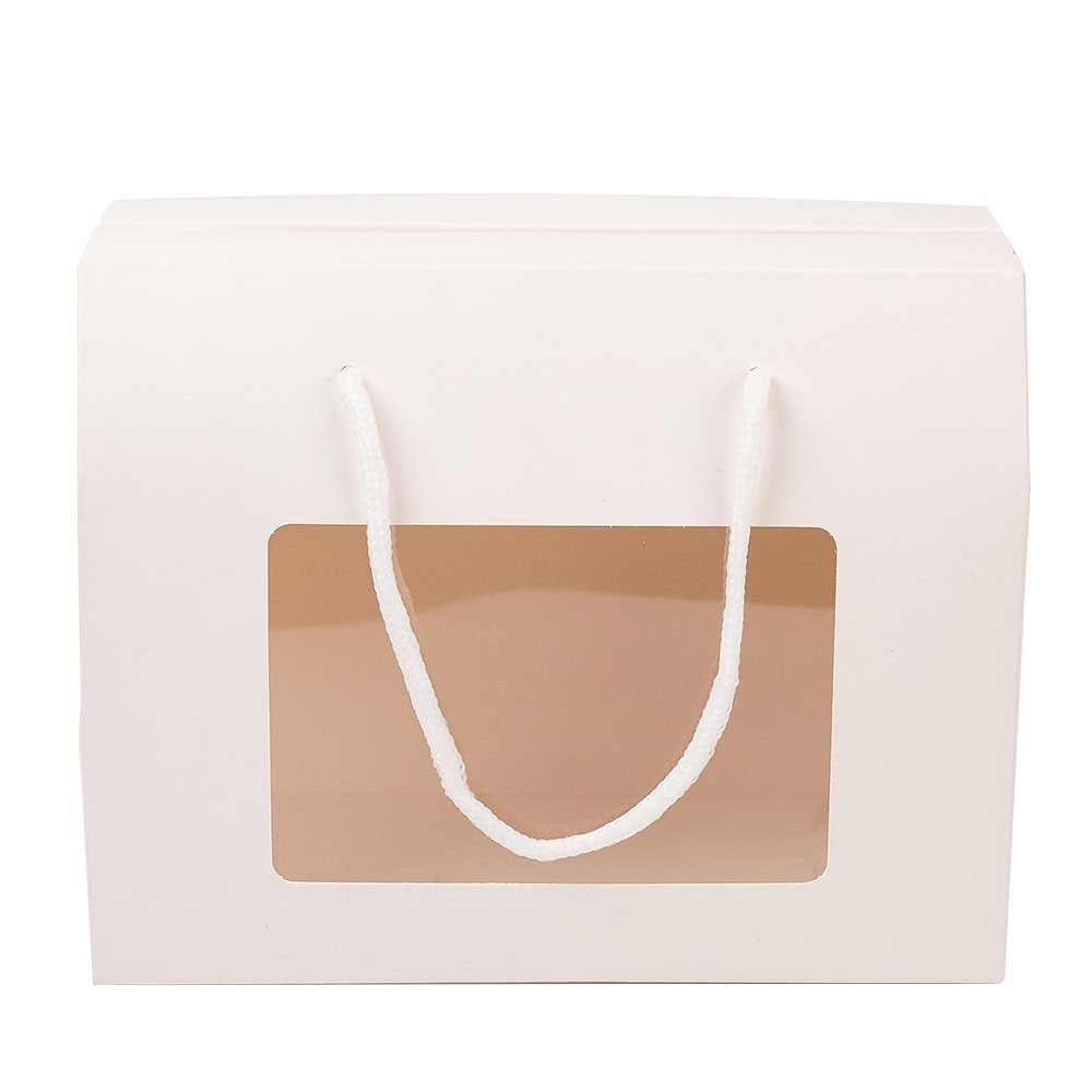 Cutie dreptunghiulară cu fereastră și mâner din sfoară - alb (set 12 buc) - CraftUp