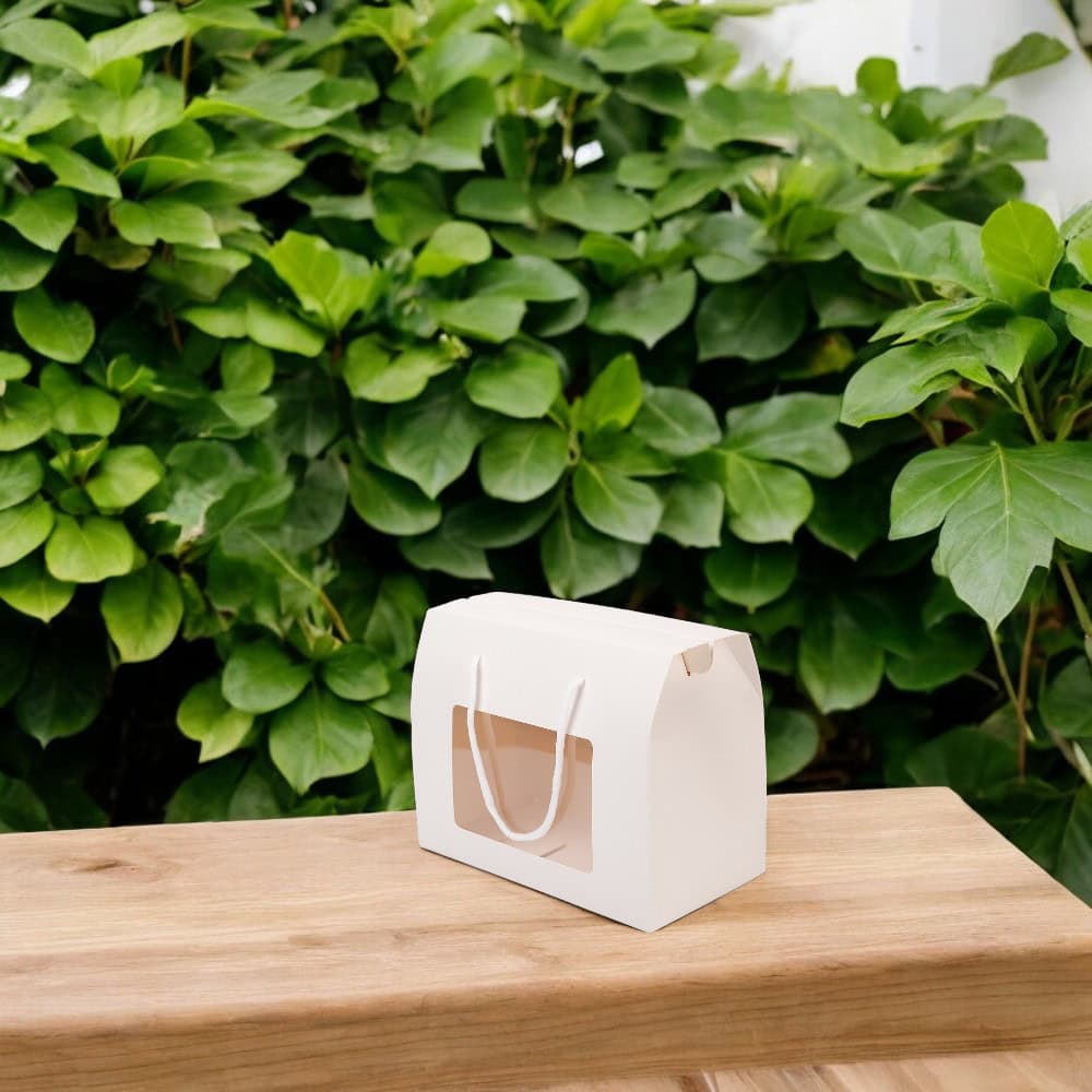 Cutie dreptunghiulară cu fereastră și mâner din sfoară - alb (set 12 buc) - CraftUp