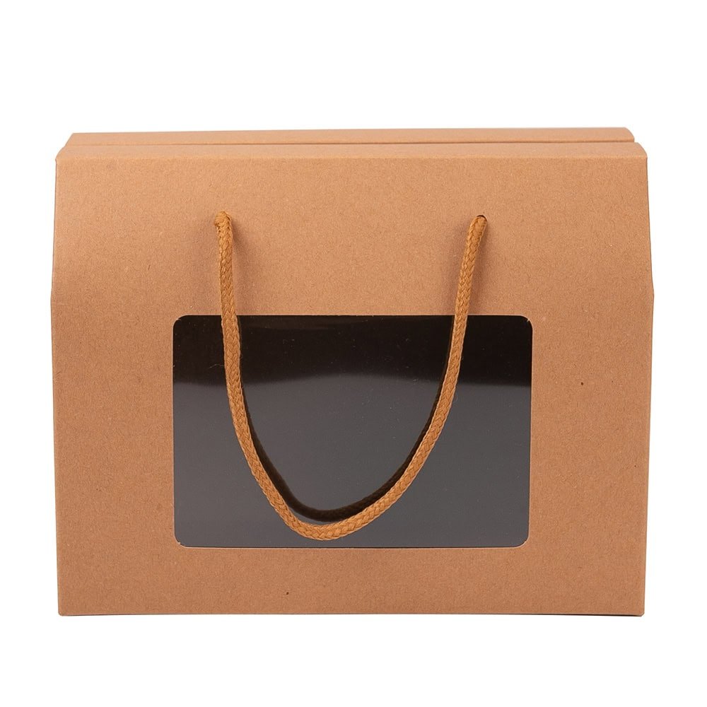 Cutie dreptunghiulară cu fereastră și mâner din sfoară - kraft (set 12 buc) - CraftUp