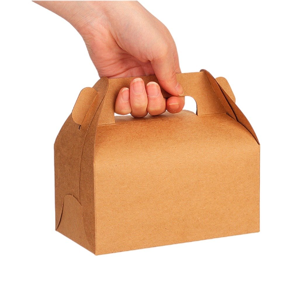 Cutie dreptunghiulară cu mâner - kraft (set 12 buc) 20x15x8cm - CraftUp