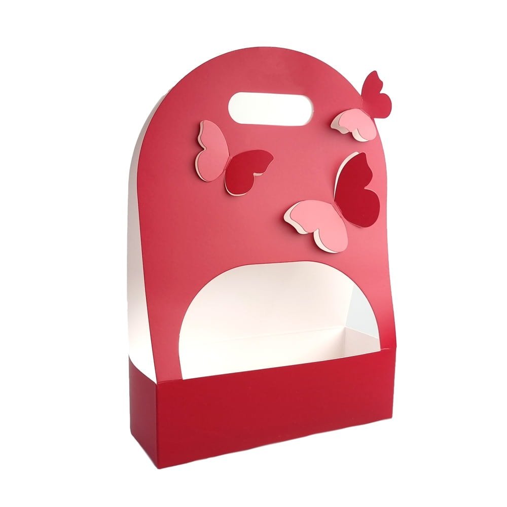 Cutie dreptunghiulară cu mâner și fluturași - roșu (set 10 buc) - CraftUp