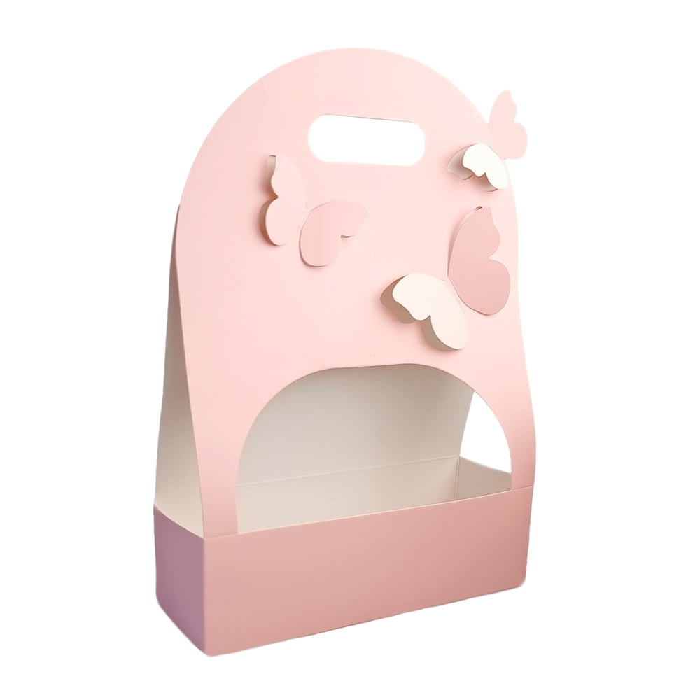 Cutie dreptunghiulară cu mâner și fluturași - roz (set 10 buc) - CraftUp
