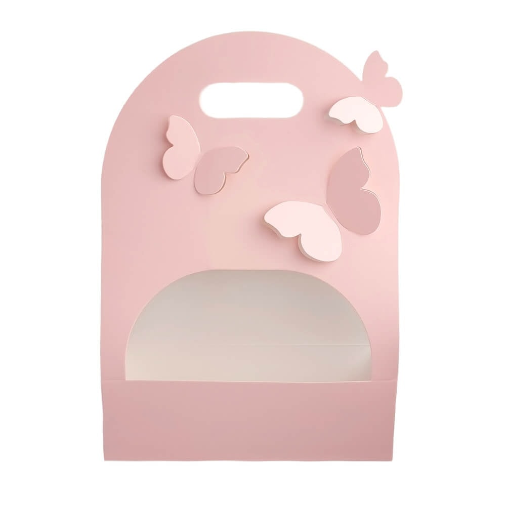 Cutie dreptunghiulară cu mâner și fluturași - roz (set 10 buc) - CraftUp