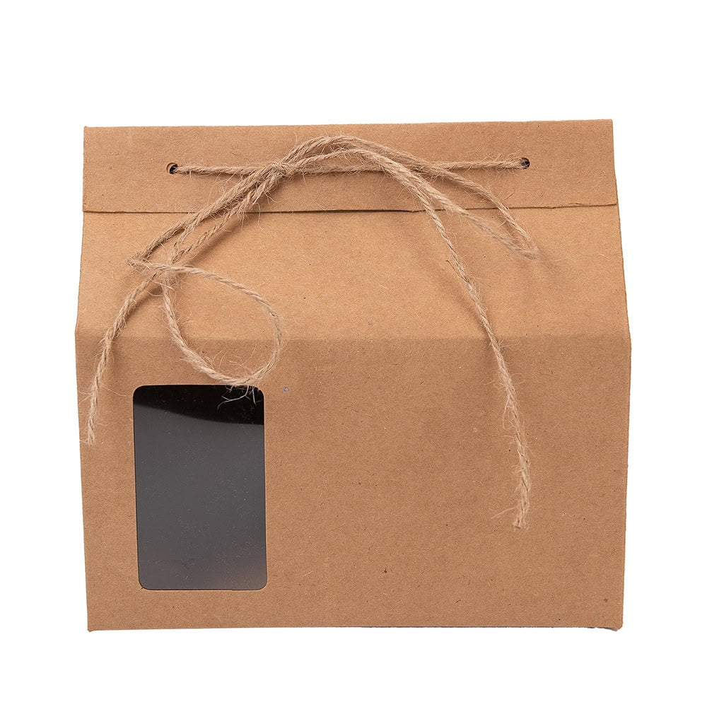 Cutie dreptunghiulară cu mini fereastră și sfoară pentru închidere - kraft (set 50 buc) - CraftUp