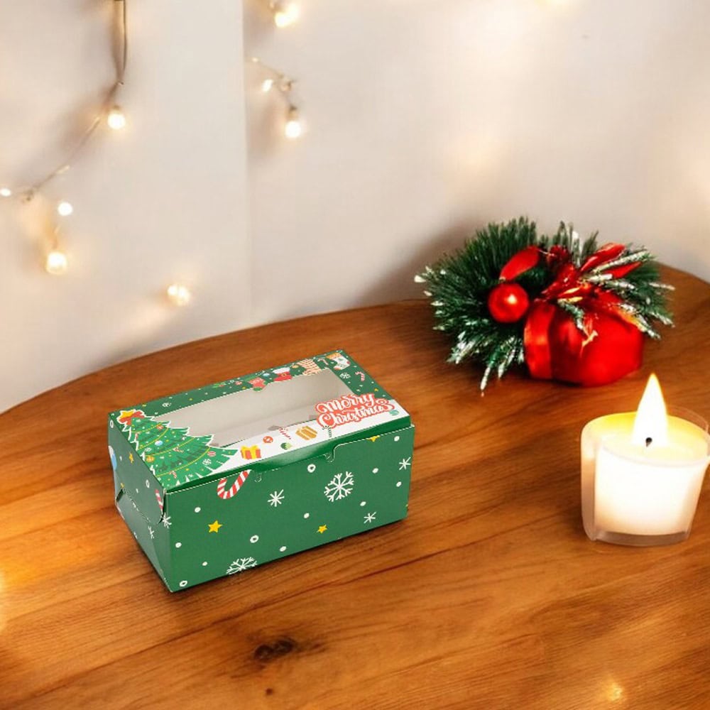 Cutie dreptunghiulară de Crăciun cu fereastră și 2 compartimente - verde (set 25 buc) - CraftUp