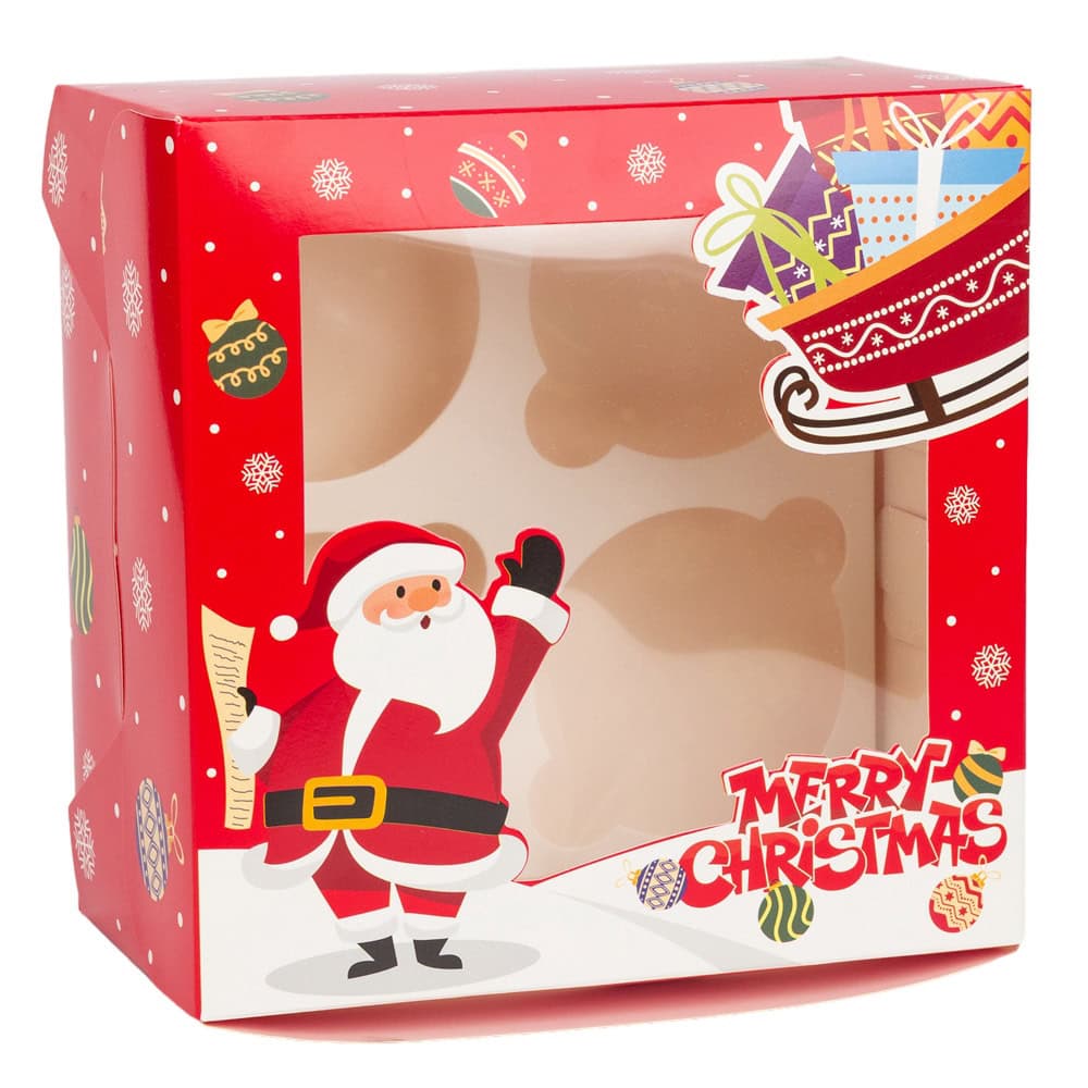 Cutie dreptunghiulară de Crăciun cu fereastră și 4 compartimente - roșu (set 20 buc) - CraftUp
