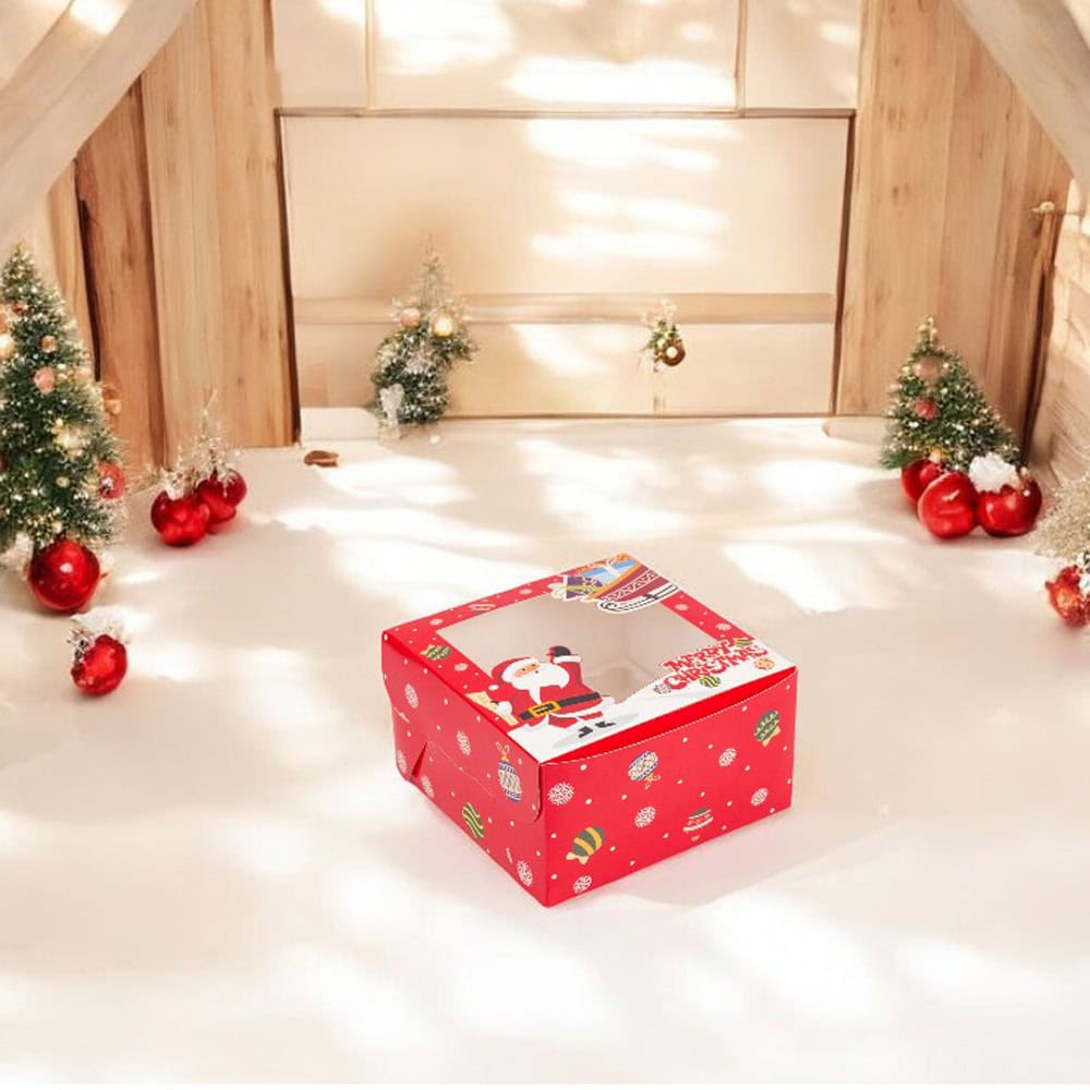 Cutie dreptunghiulară de Crăciun cu fereastră și 4 compartimente - roșu (set 20 buc) - CraftUp