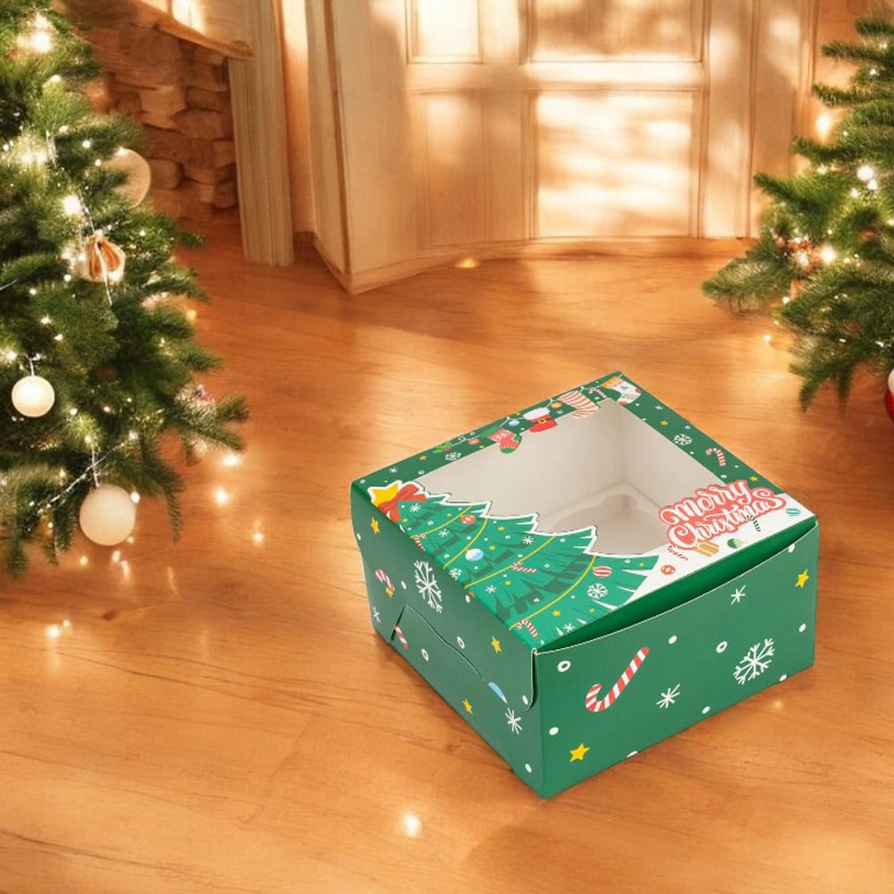 Cutie dreptunghiulară de Crăciun cu fereastră și 4 compartimente - verde (set 20 buc) - CraftUp