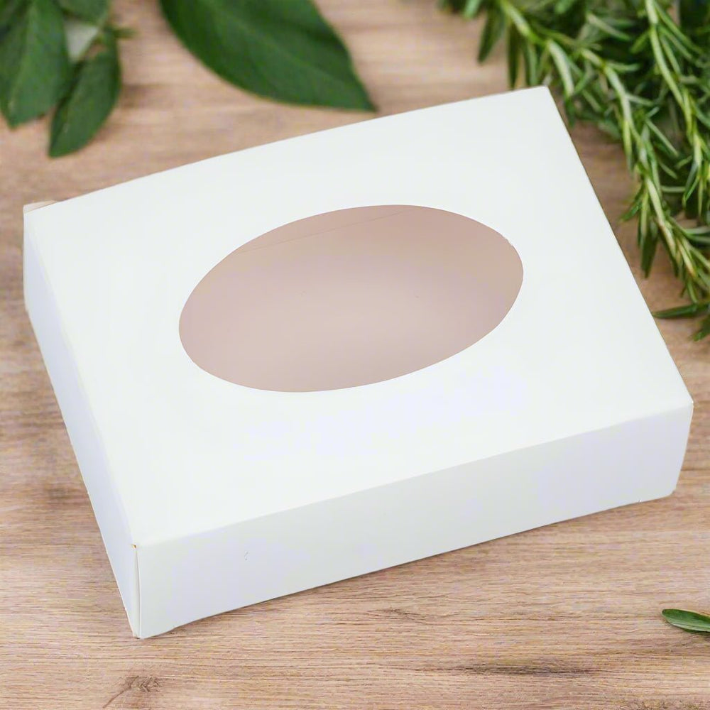 Cutie dreptunghiulară din hârtie cu fereastră ovală - alb (set 50 buc) 9.6x3x7cm - CraftUp