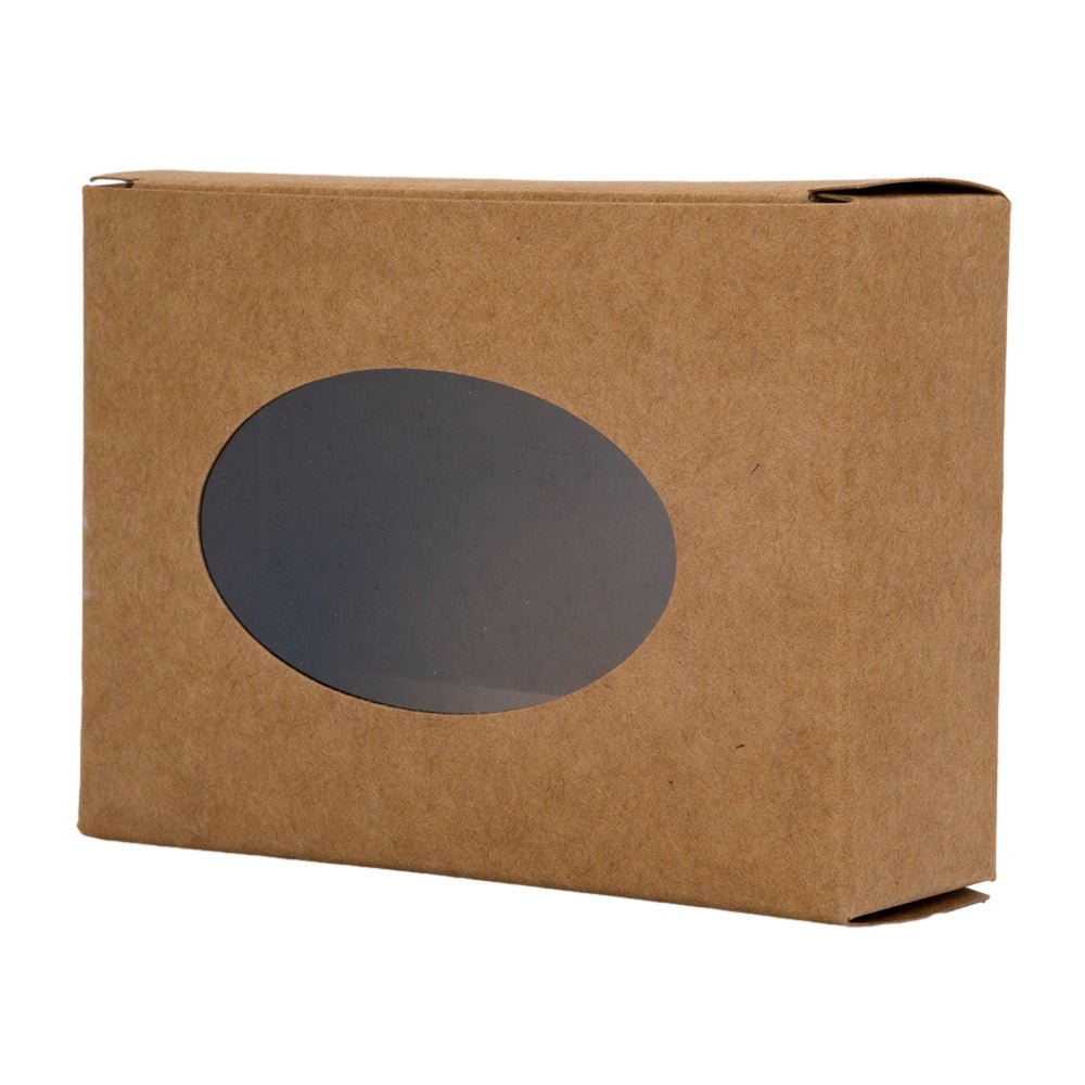 Cutie dreptunghiulară din hârtie cu fereastră ovală - kraft (set 50 buc) 9.6x3x7cm - CraftUp