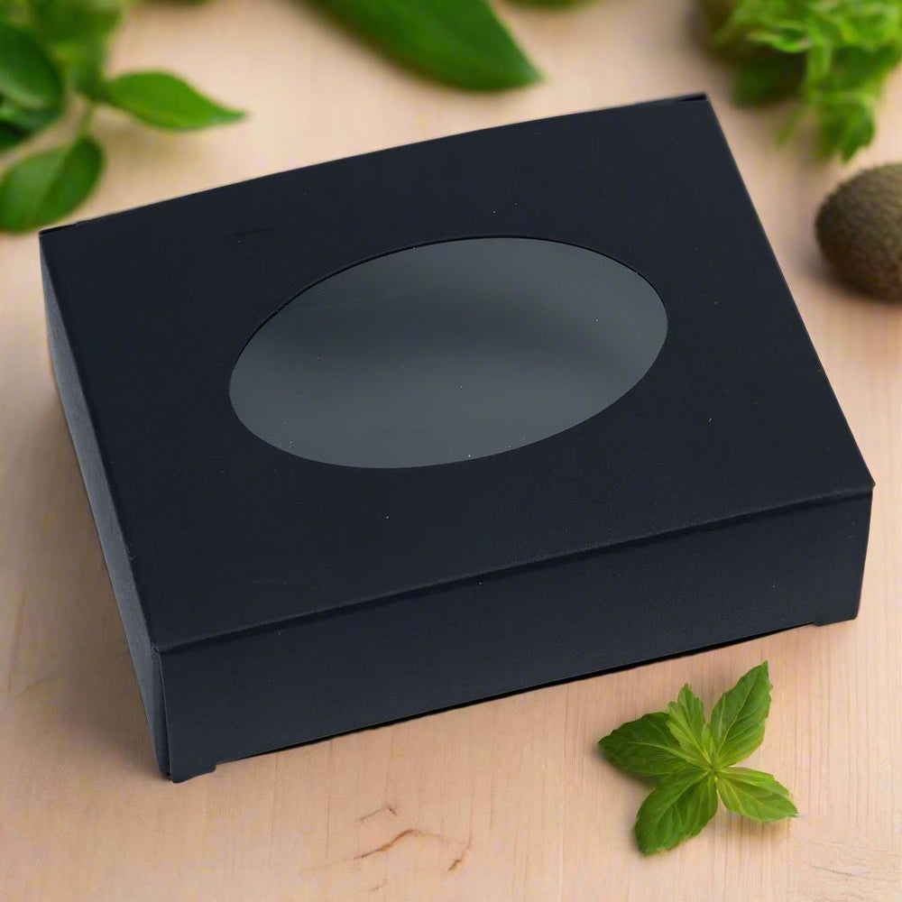 Cutie dreptunghiulară din hârtie cu fereastră ovală - negru (set 50 buc) 9.6x3x7cm - CraftUp